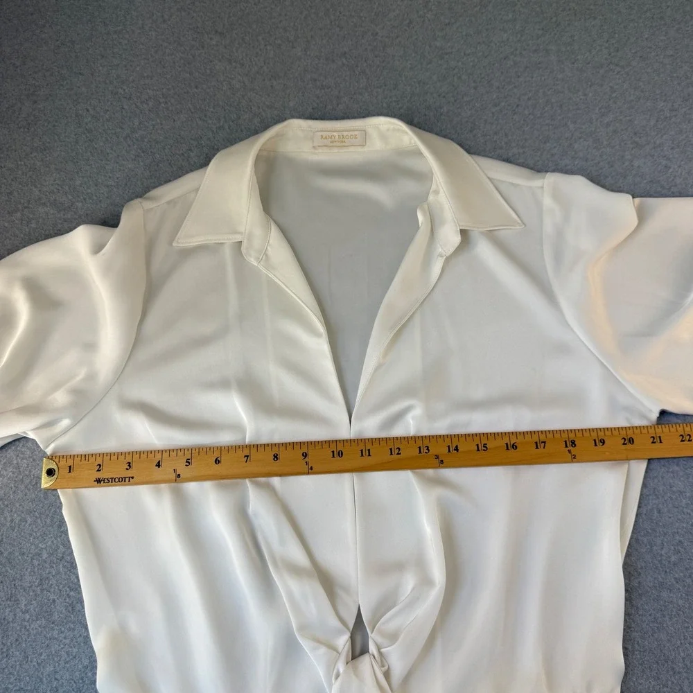 Ramy Brook Penny Bell Sleeve Mini Dress White Tie Front LS Collar Womens Size L?